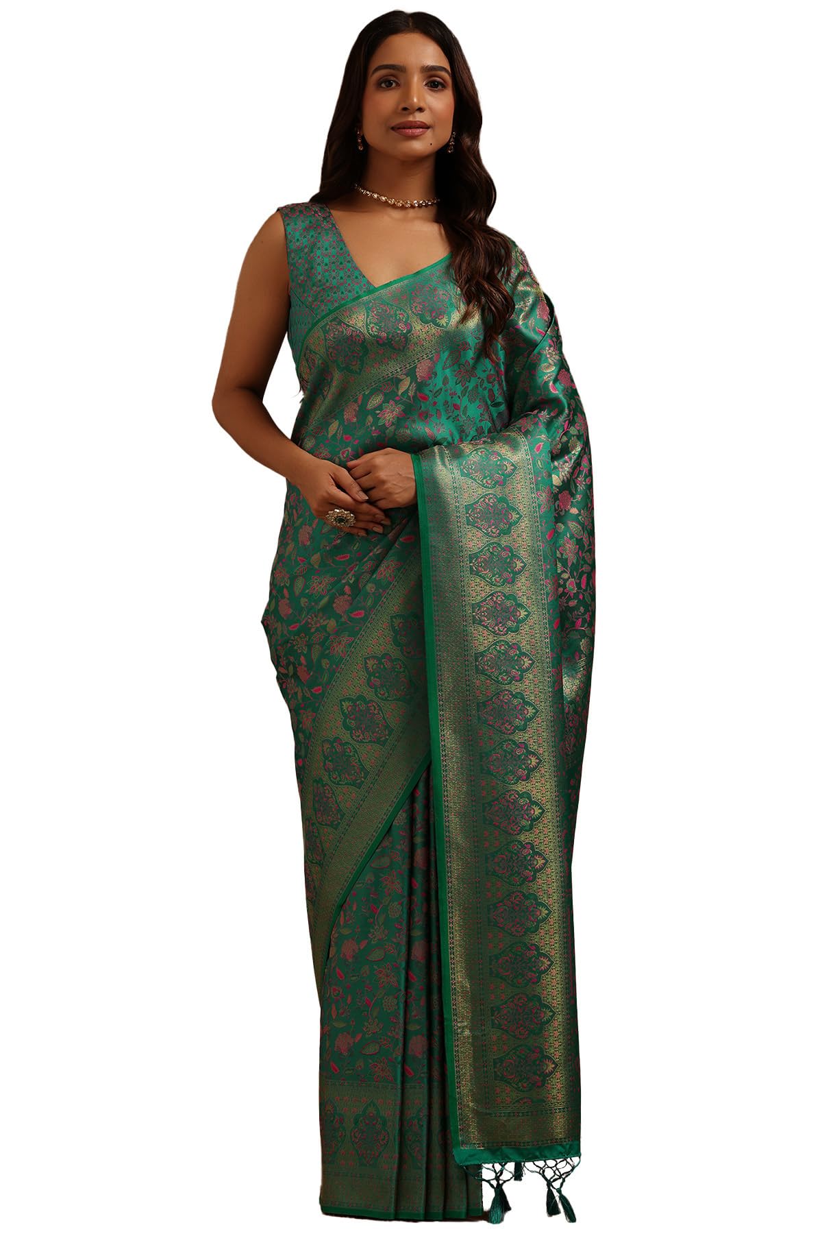 Soch Women Greentussar Floral Woven Design Saree