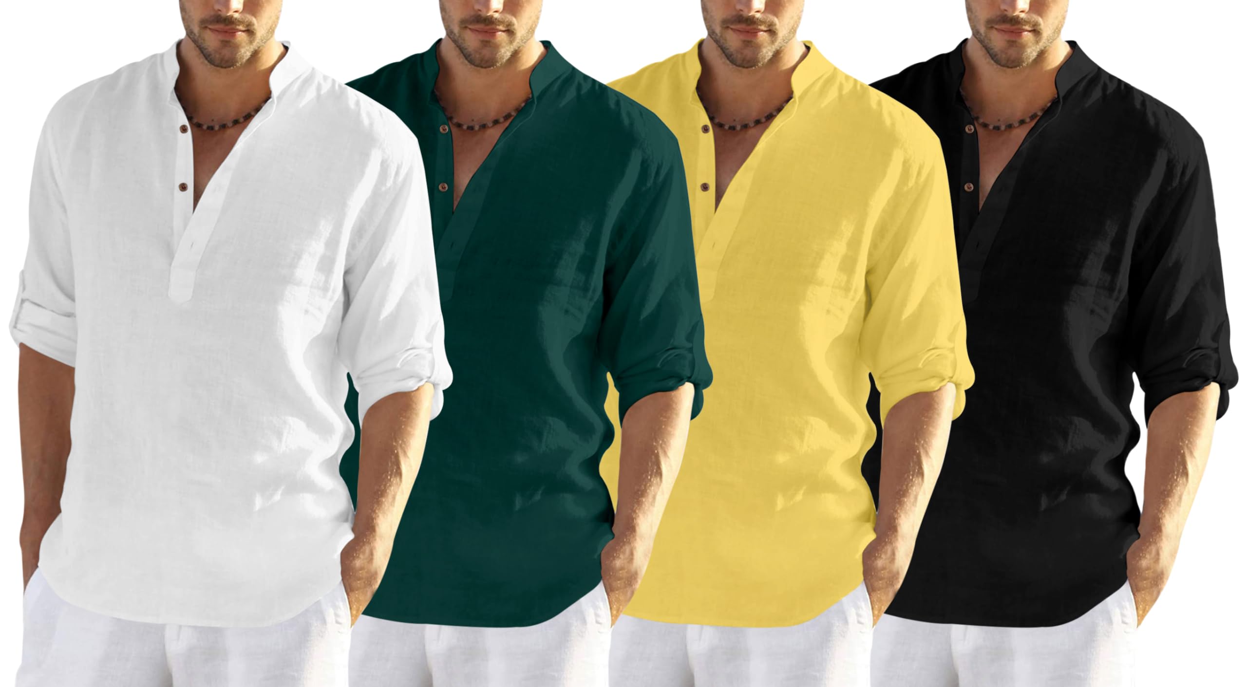 Zombom MenS Cotton Blend Solid Full Sleeve Regular Fit Kurta Shirt, Multicolor, S, Combo Set Of 4