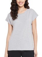Clovia Womens Cotton Chic Basic Short Sleeves T-Shirt (LT0146P01_Grey_S)