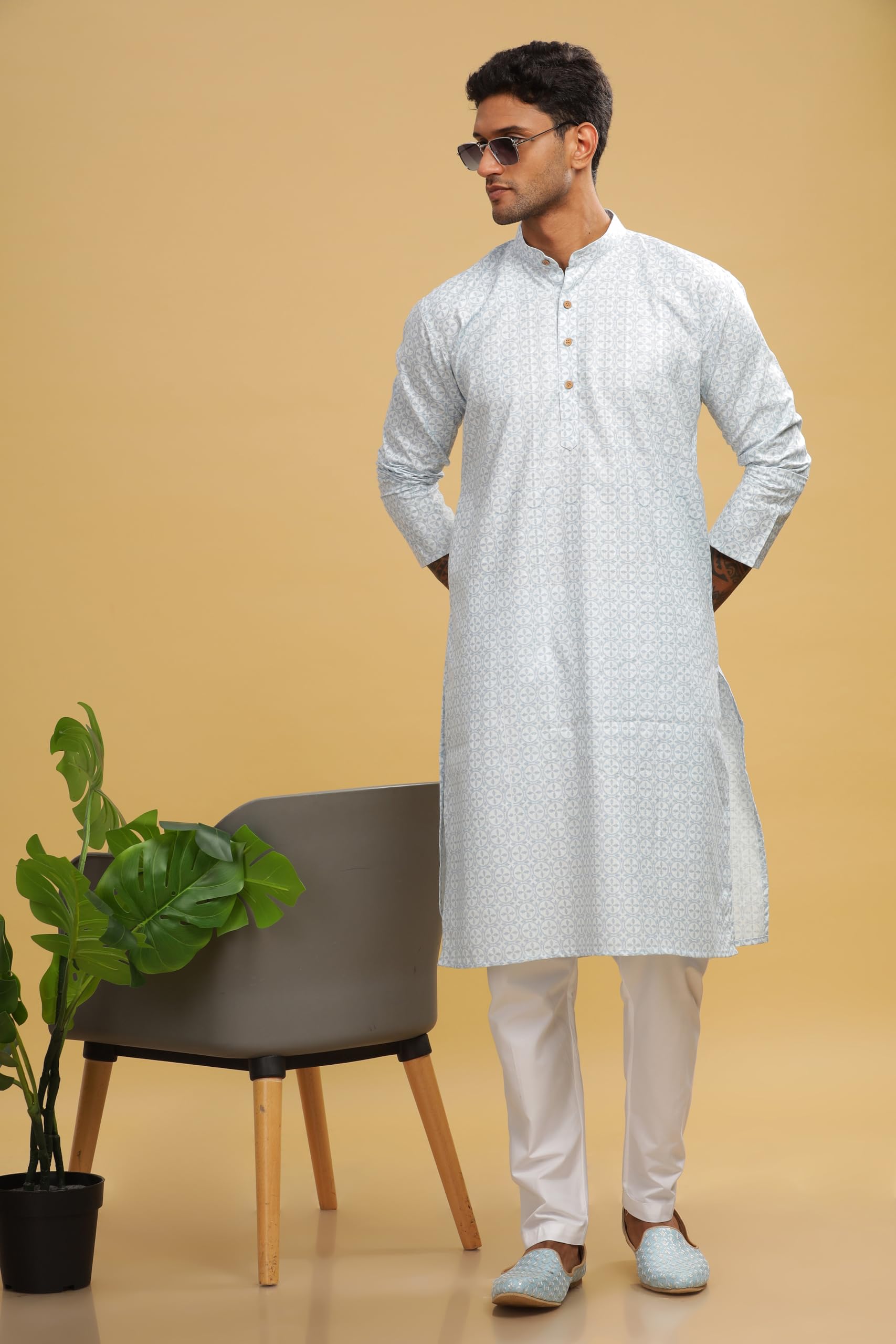 Be Active MenS Cotton Regular Kurta (C-599-1_Blue-1