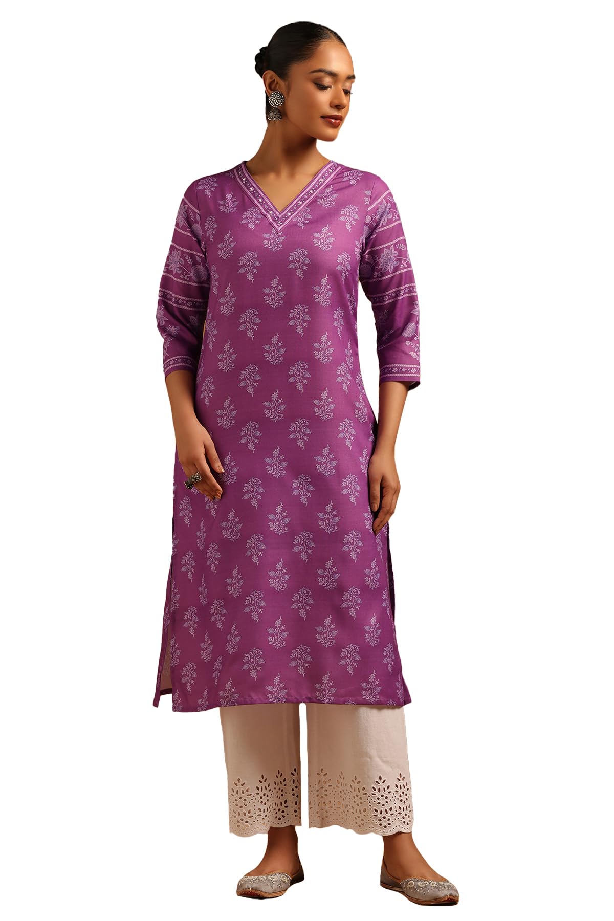 Soch Women Poly Linen Botanical Kurta with Bead Details