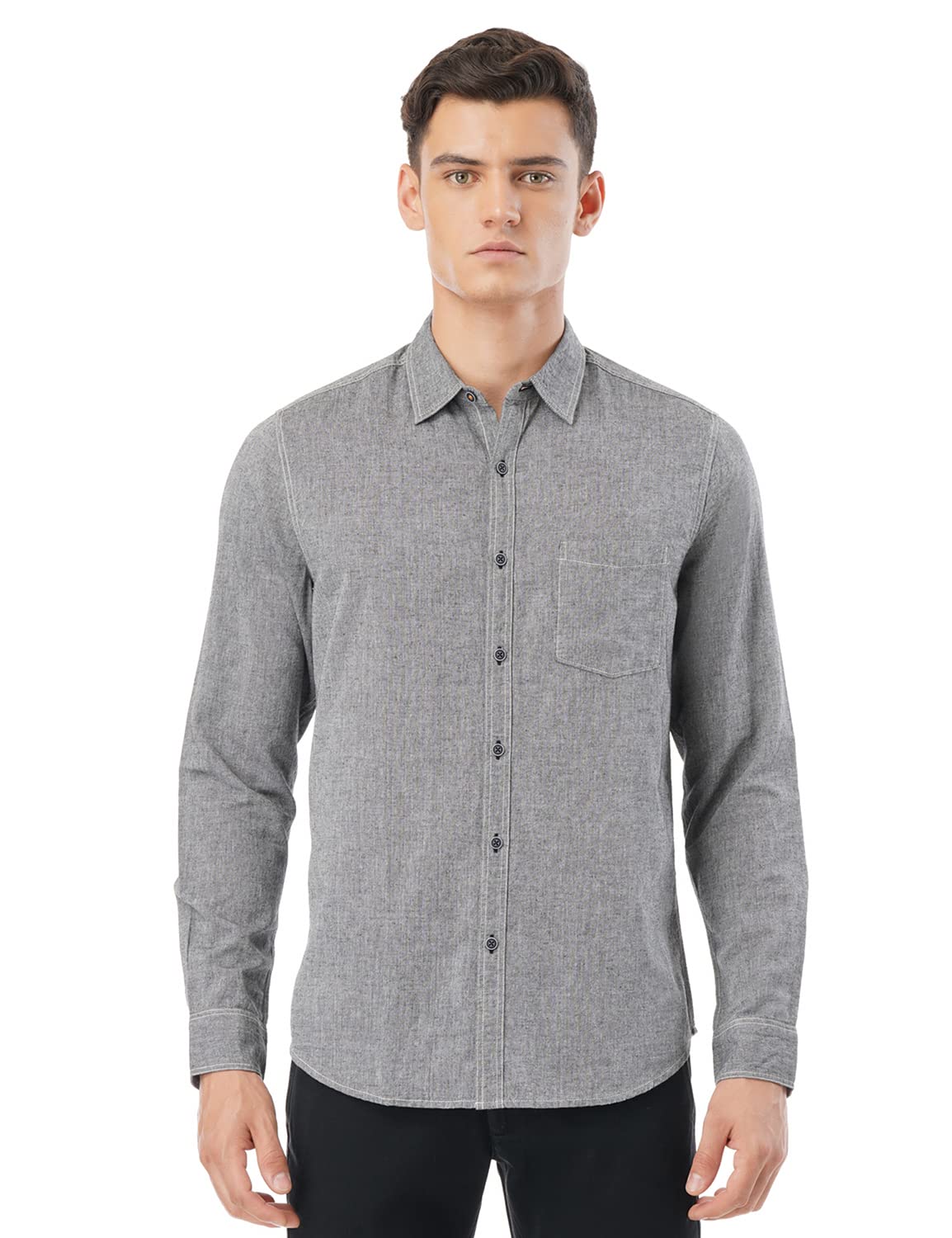 FYLTR Mens Solid Regular Fit Shirt (FYLSS23MS-015_Feelin Grey S)