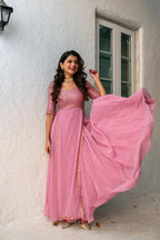 Wedani Pink Georegtte Anarkali Gown for Women