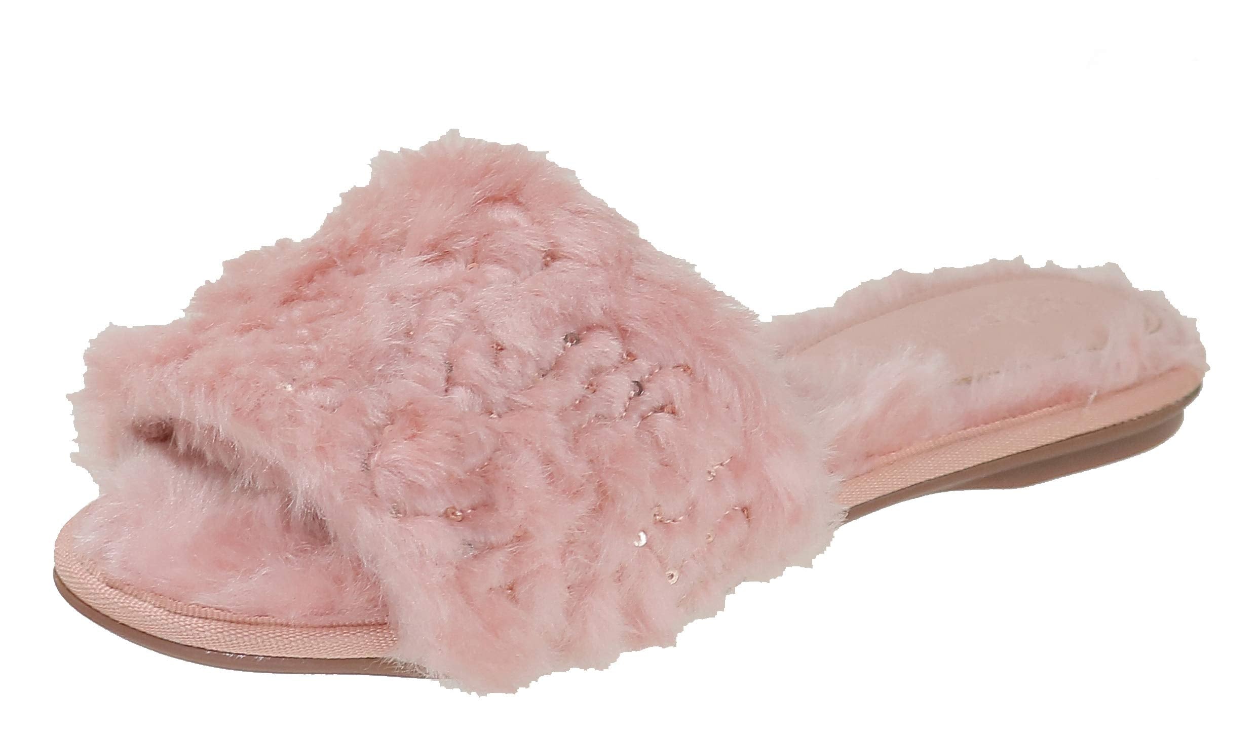 Bruno Menegatti 230193RO-7 Valentina Fluffy Slide Sequins Flat Slippers  Rose - Size 7
