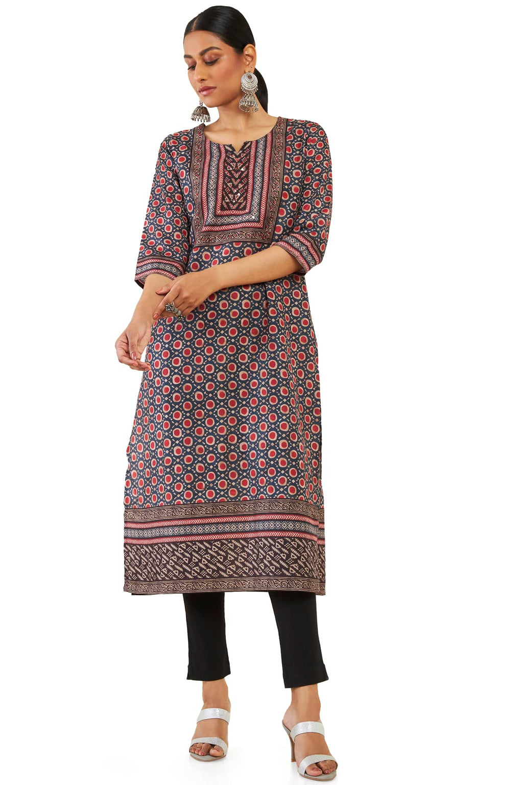 Soch Women Dark Blue Polyester Printed Kurta(8907715866131_Dark Blue_L)