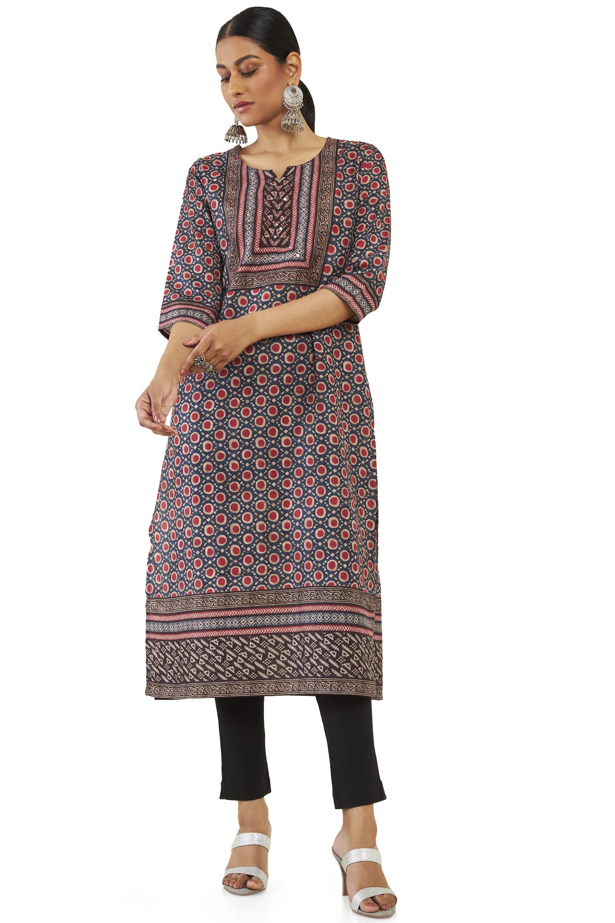 Soch Women Dark Blue Polyester Printed Kurta(8907715866131_Dark Blue_L)