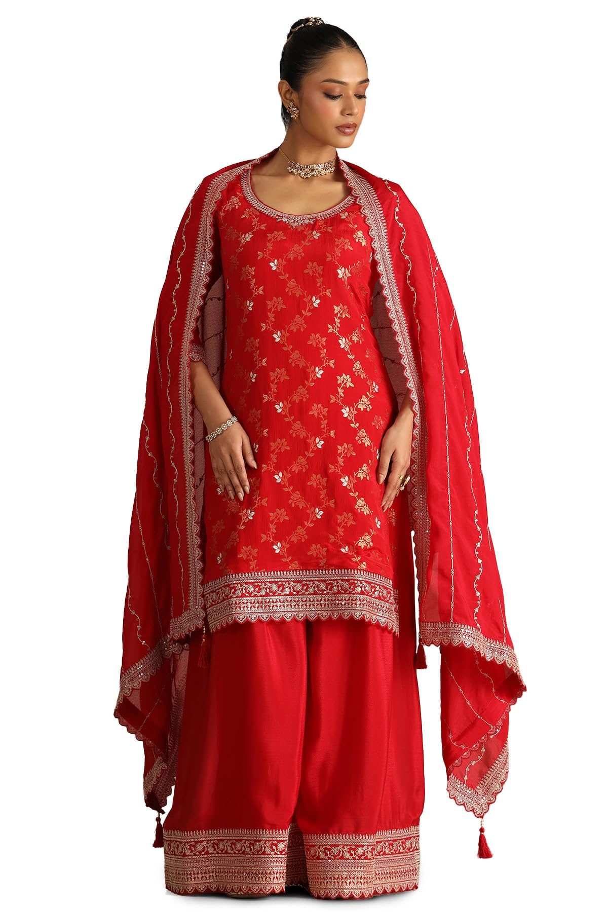 Soch Women Viscose Blend Floral Print Suit Set with Zari