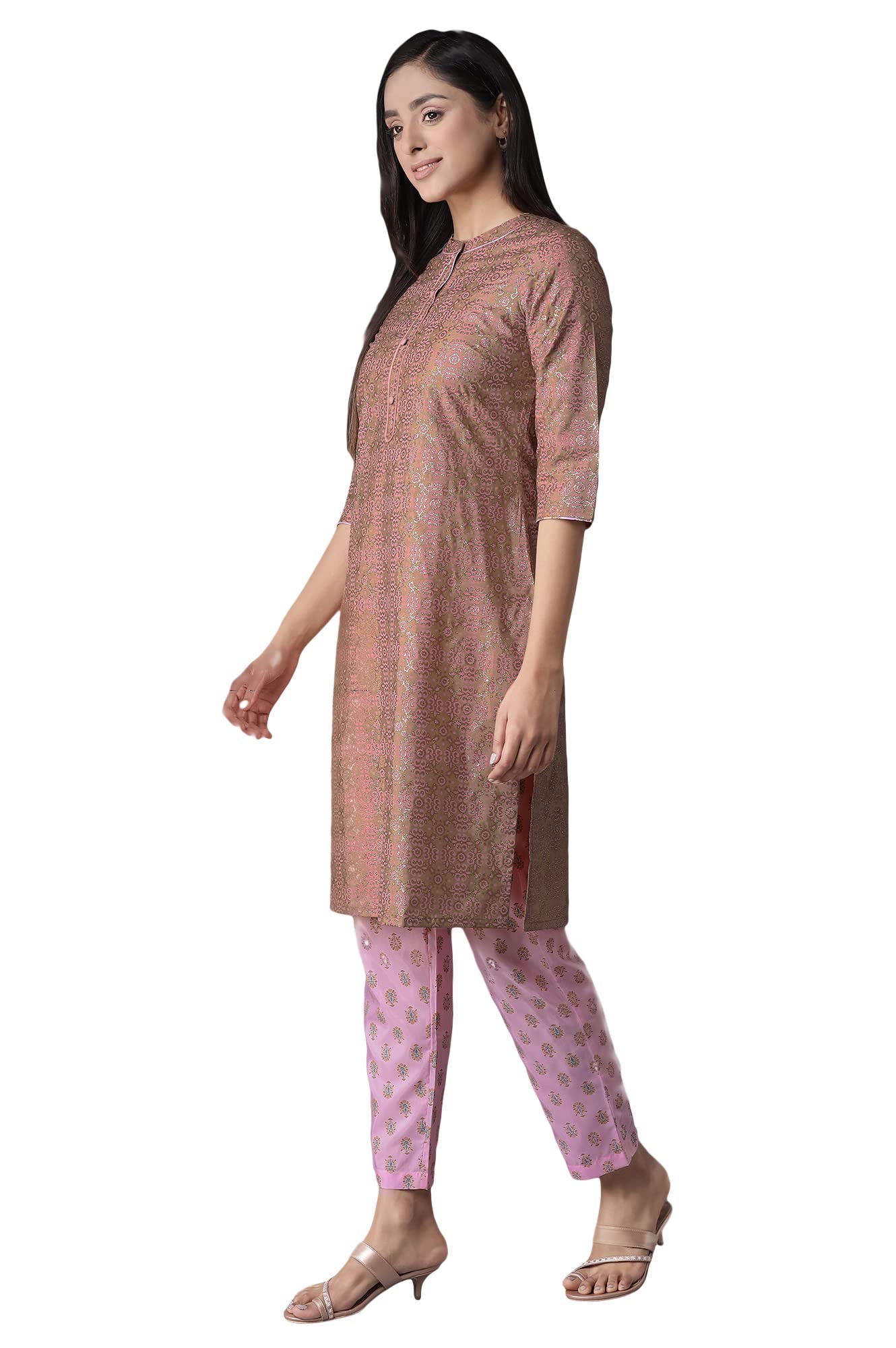 Aurelia Womens Polyester Kurta-Trousers (21ONAS12909-505030_Beige_S)