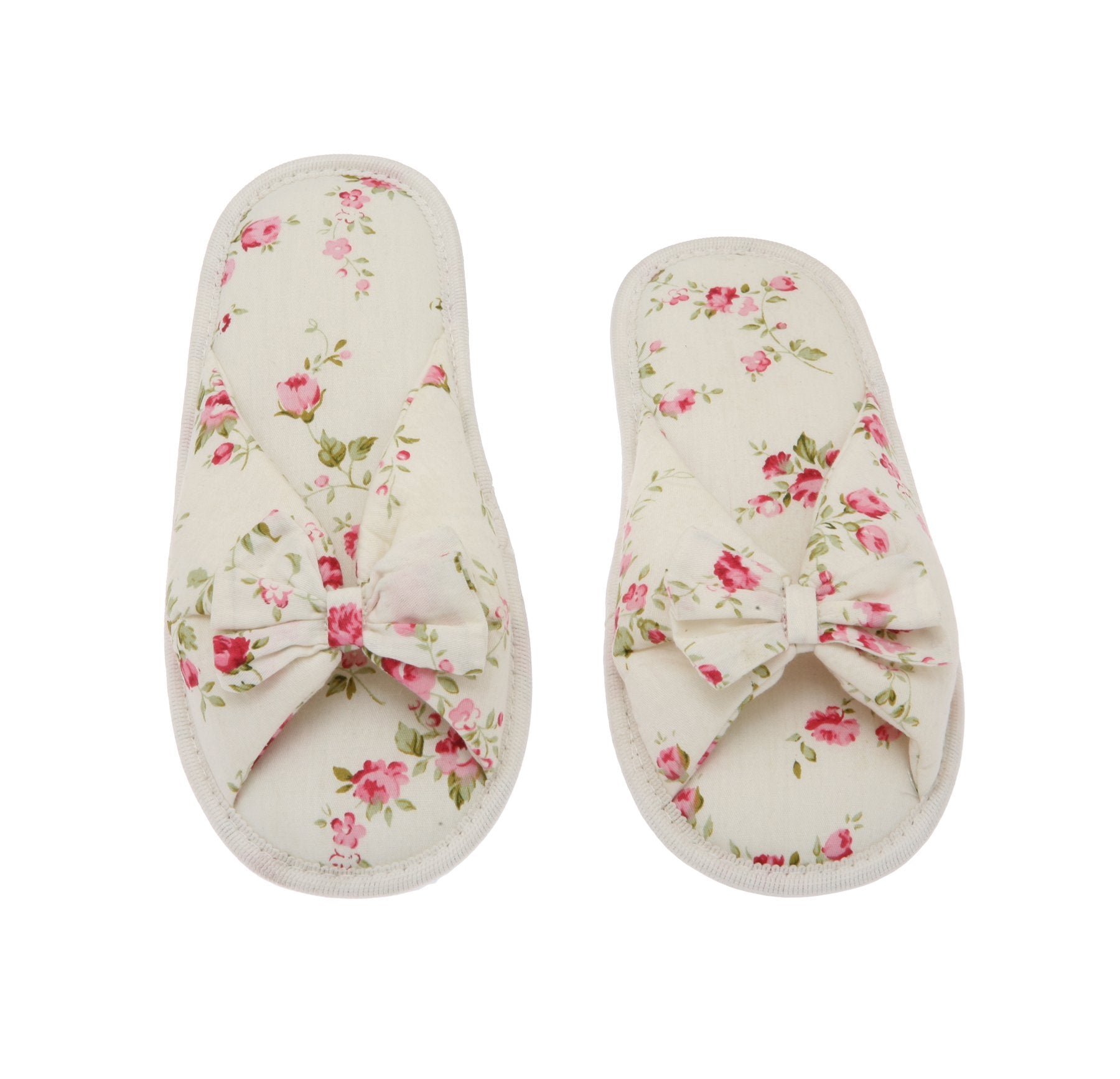Living Health Products W5-7_Btfly-Peo_5-6 Floral Peonies Printed Cotton Women Memory Foam Foot Bed Slipper with Butterfly Tie -