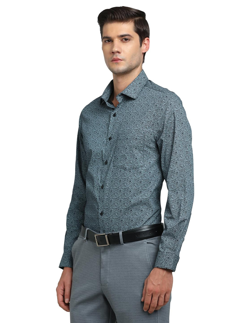 Turtle Men 100% Cotton Printed Regular Fit Grey Formal Shirt