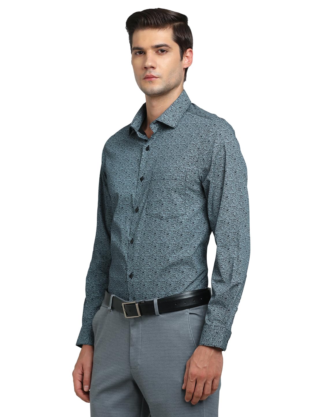 Turtle Men 100% Cotton Printed Regular Fit Grey Formal Shirt