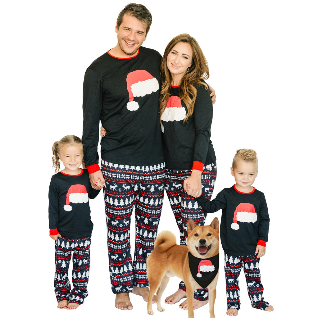 IFFEI Matching Family Pajamas Sets Christmas PJ's with Santa Hat Tee and Festival Style Pants Loungewear Men XL