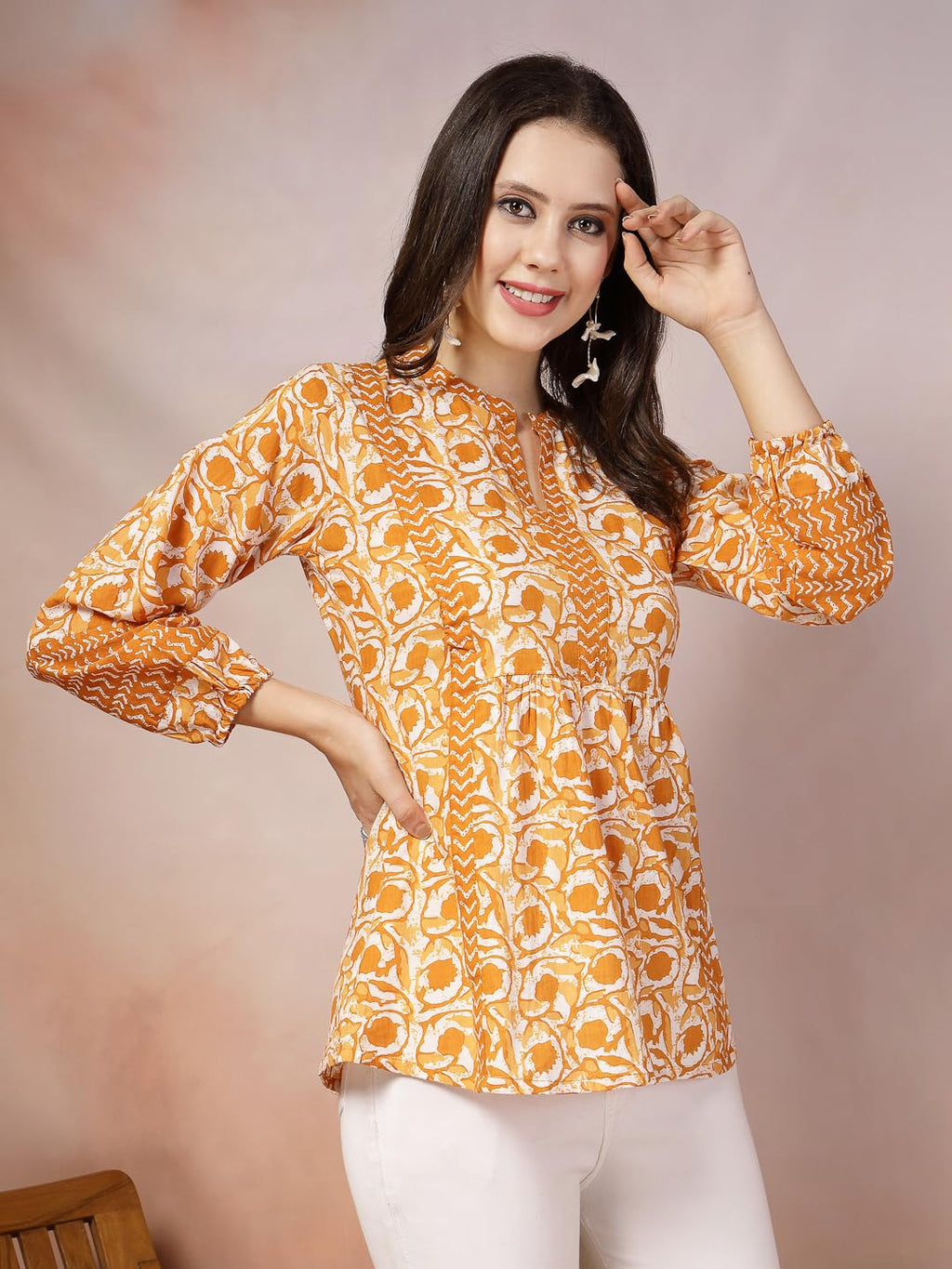 Stylum Womens Mustard Floral Printed Cotton Top