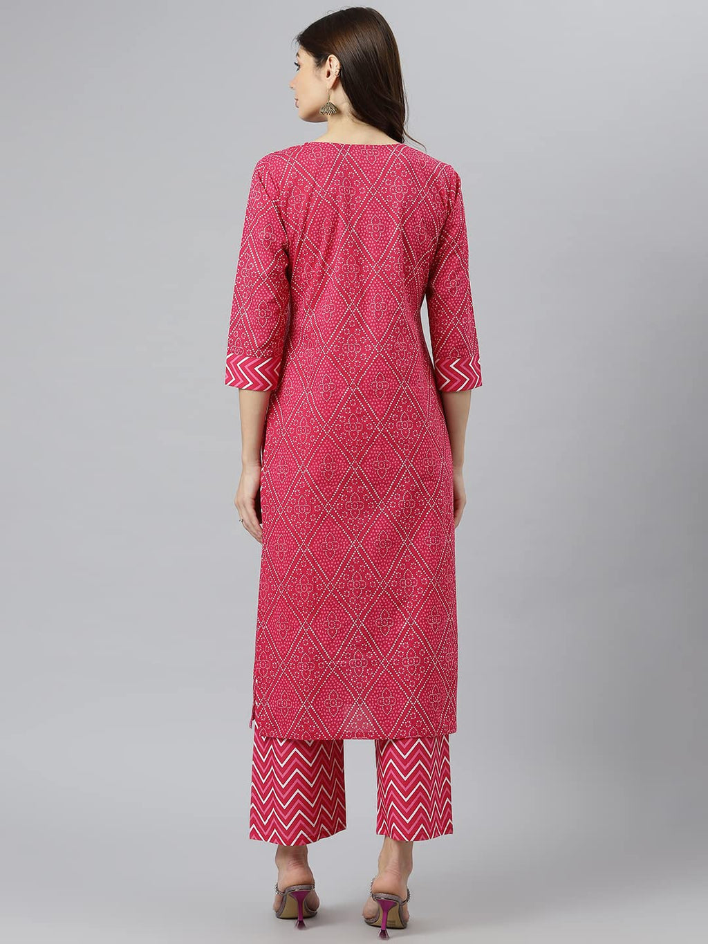 ANNI DESIGNER Womens Cotton Blend Printed Straight Kurta with Palazzo (Pimpli Pink_XL_Pink_X-Large)