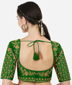 Pujia Mils Womens Silk Embroidery Half Sleeve Blouse