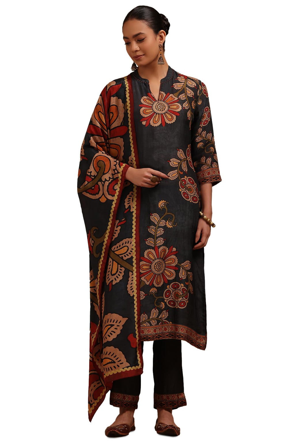Soch Women Muslin Kalamkari Print Suit Set with Beads and with Stones