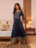 W For Woman WomenS Polyester Blue Panelled Embroidered Festive Dress Ankle Length 23Auw10290-220805