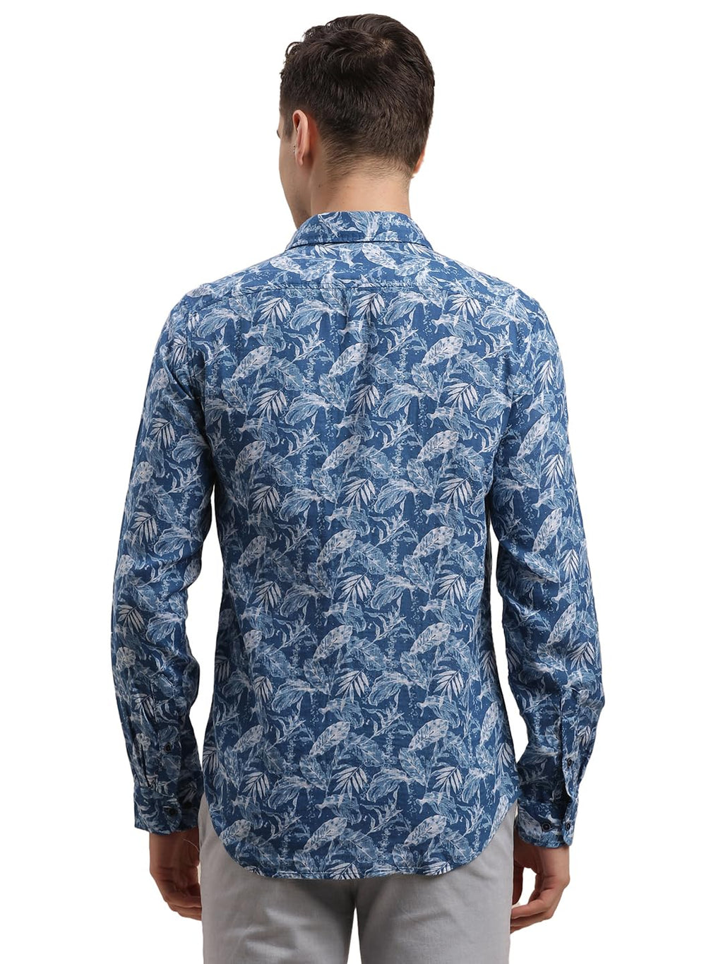 Turtle Men 100% Cotton Printed Slim Fit Blue Casual Shirt