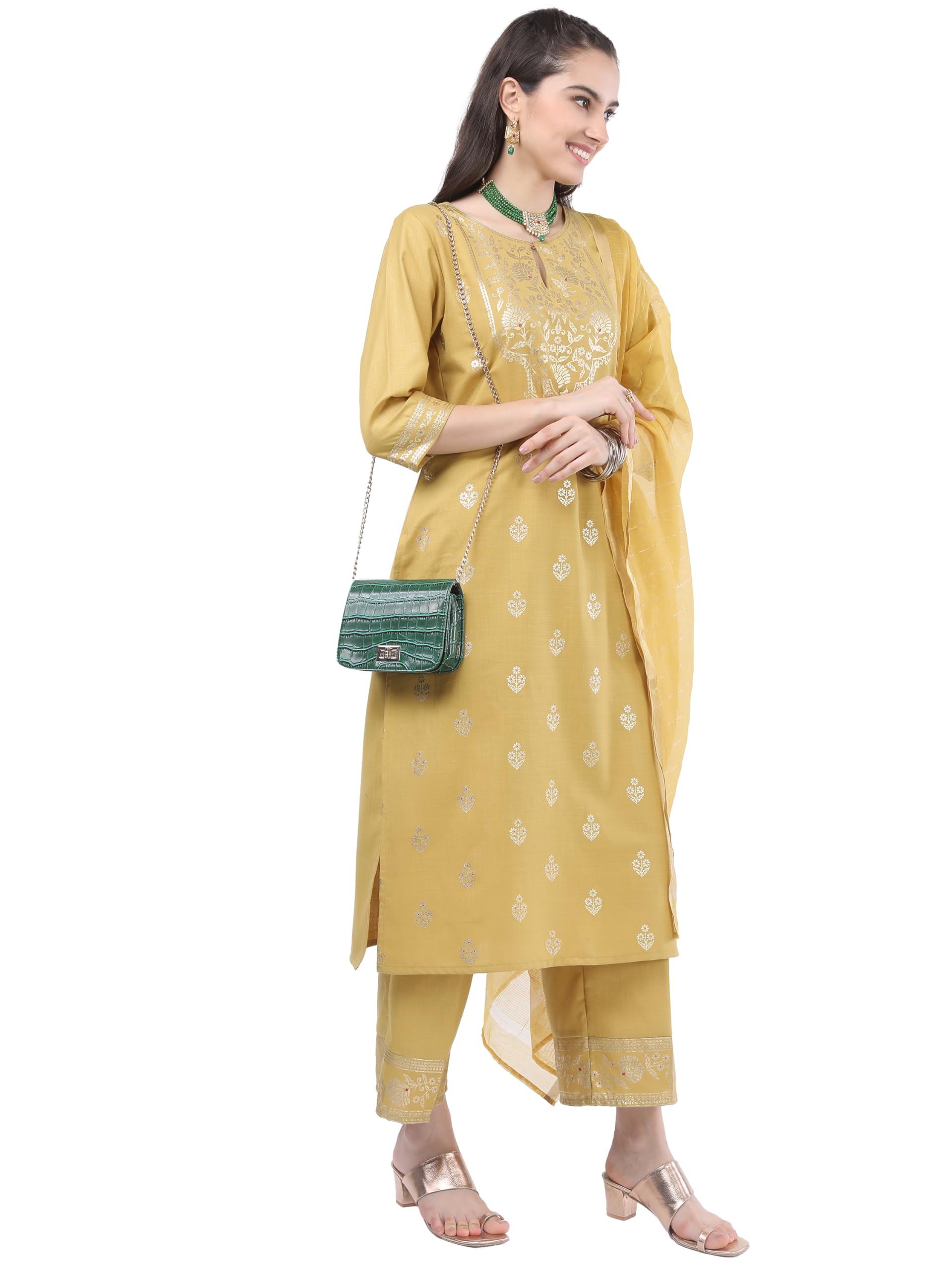 Ketch WomenS Polyester Floral Kurta Set (Khk3000107_Yellow, Medium