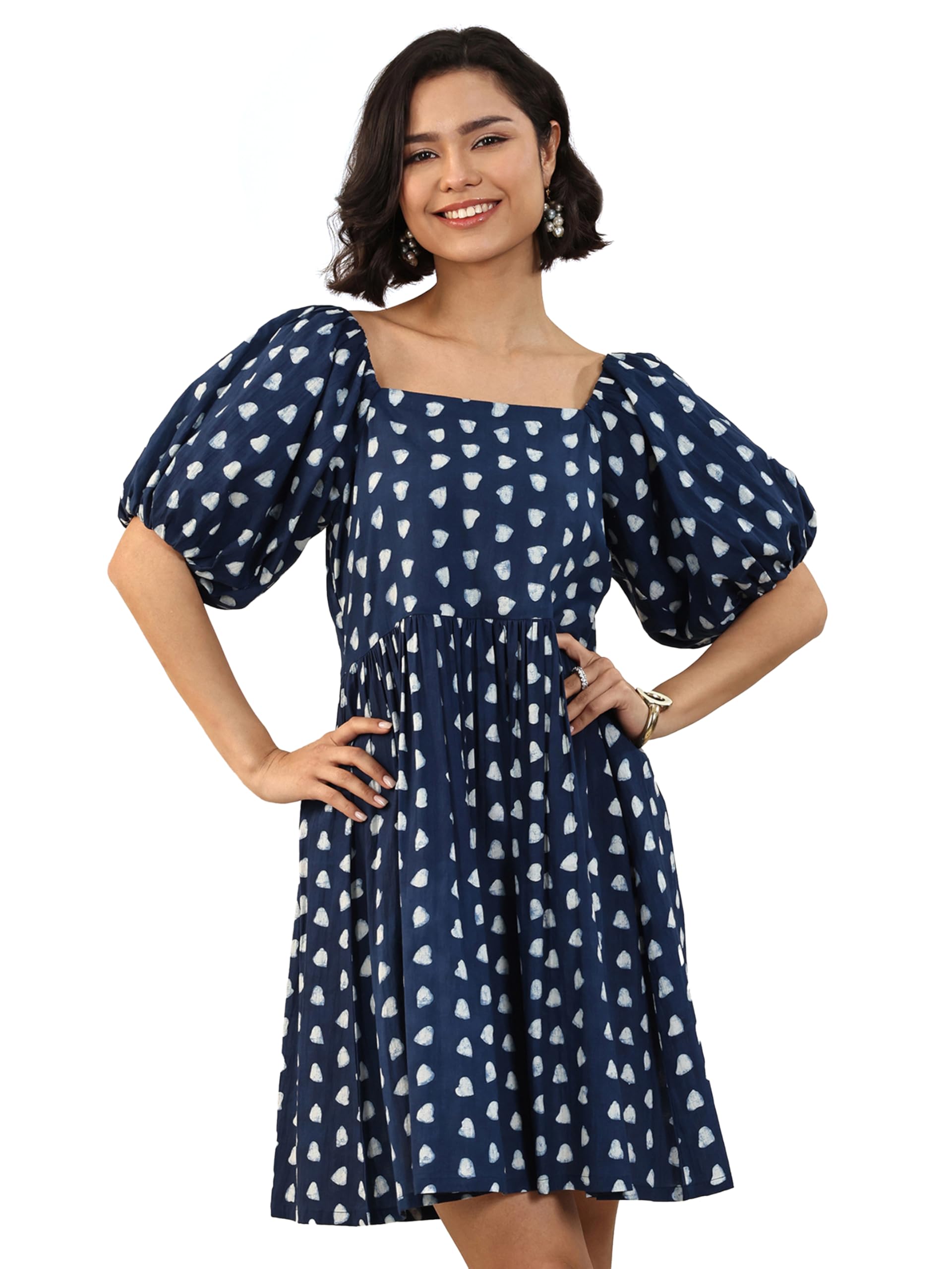 Libas Womens Printed Cotton Fit And Flare Dress For Women Indigo