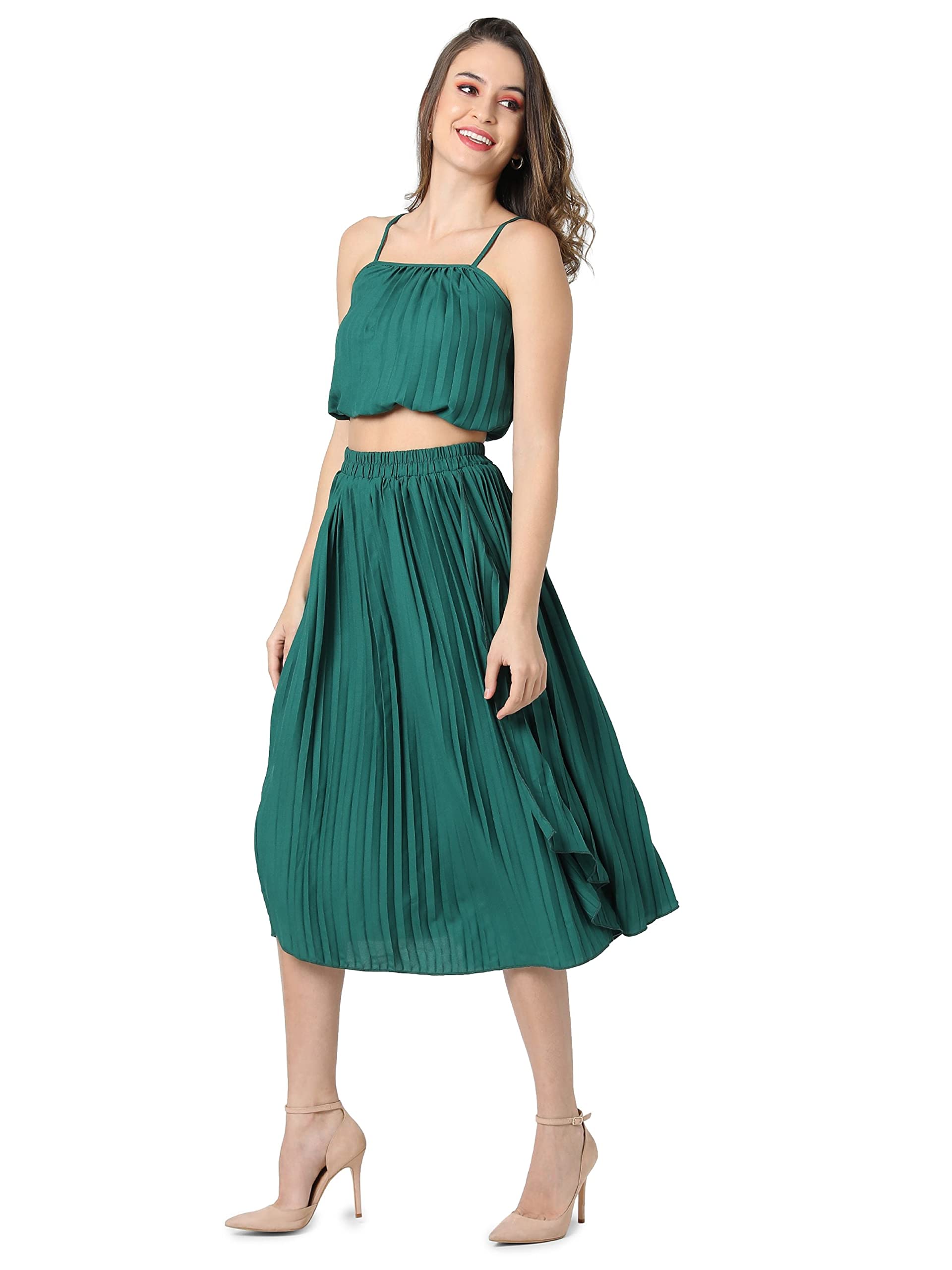 Campus Sutra Women Solid Stylish Casual Co-Ord Set (Skirt & Top)(Ssmr22_Cswssco5064)