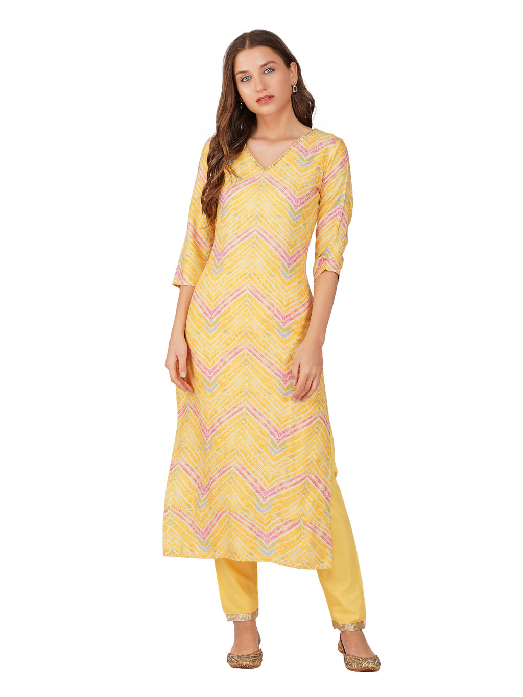 rytras Womens Foil Printed Straight Kurta(RYT557,Yellow,L)