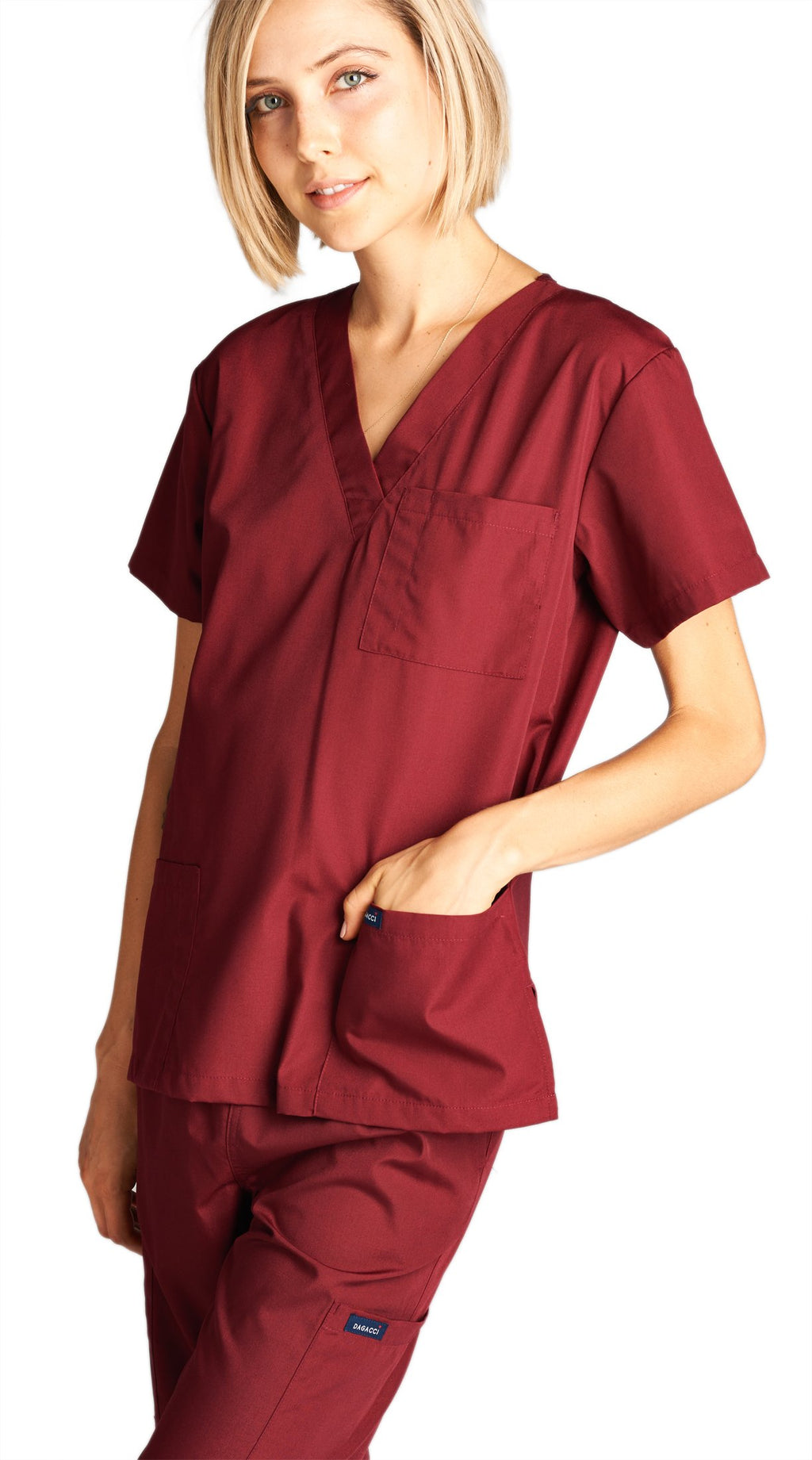 Dagacci Medical Uniform Woman and Man Scrub Set Unisex Medical Scrub Top and Pant, Burgundy, XL