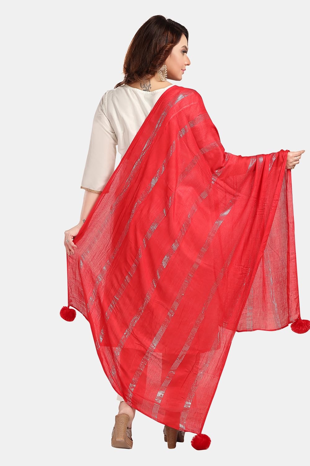 Fabme Shimmer Embellished Soft Cotton Dupatta - Pack Of 2 - Black, Red