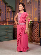 Aarika Girls Ethnic Wear Pink Colour Sequin Embroidery Georgette Lehenga Choli Set With Attached Dupatta-4-13 Years (LCH-SHM-501