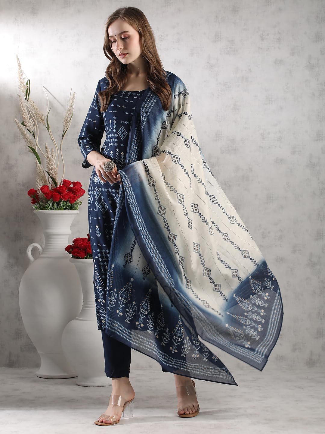 ANNI DESIGNER Womens Rayon Blend Straight Printed Kurta with Pant & Dupatta (PAULMI BLUE-VKS02_XXL_Blue_XX-Large)