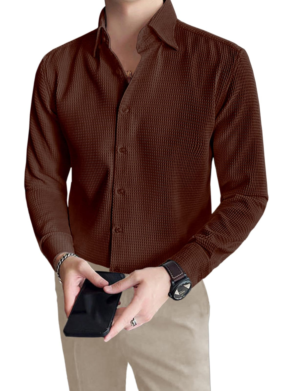 Greciilooks MenS Formal Button Down Shirt  Slim Fit Office Wear ShirtS For Men | Textured Long Sleeve Cotton Blend | Business 