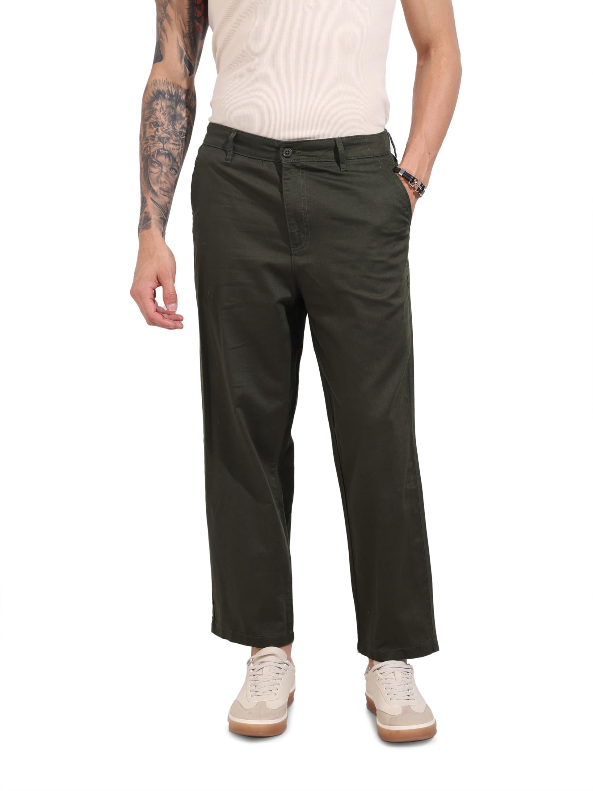 The Indian Garage Co Mens Mid-Rise Relaxed Fit Trousers Pants
