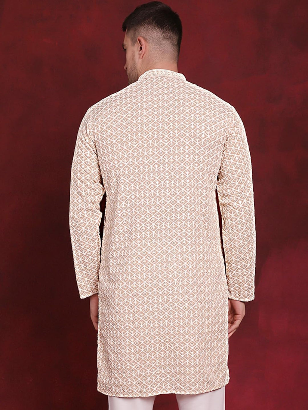 Jompers MenS Beige Sequin Embroidered Pure Cotton Kurtas (Beige, L)