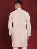 Jompers MenS Beige Sequin Embroidered Pure Cotton Kurtas (Beige, L)