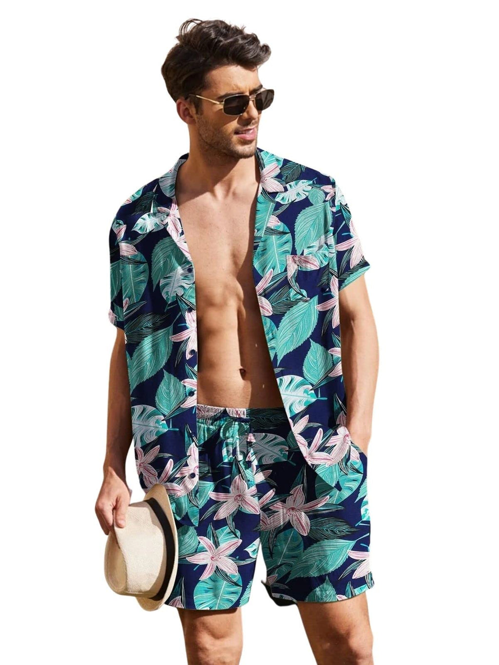 GRECIILOOKS Mens Casual Rayon Regular Fit Co-Ord Set (Blue, X-Large)