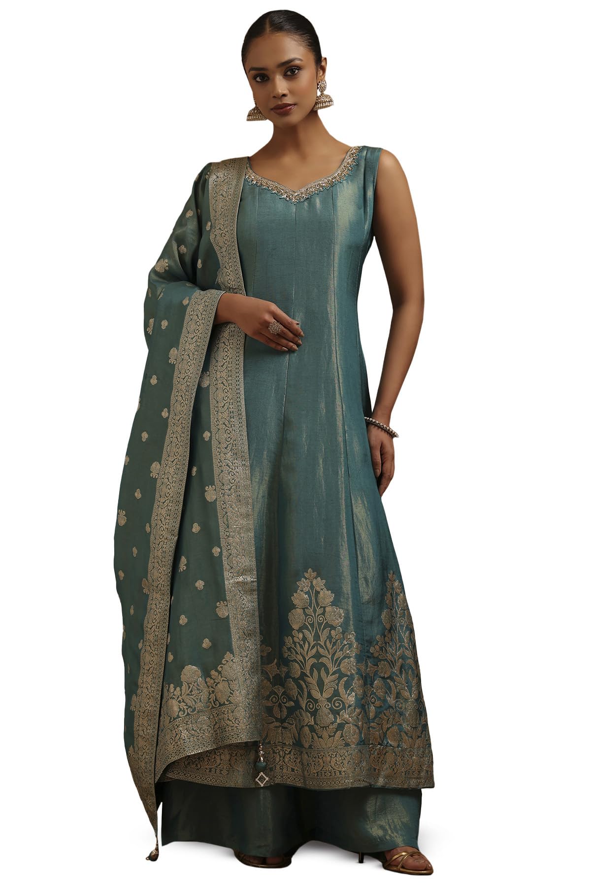 Soch Women Shimmer Zari Woven Suit Set with Work