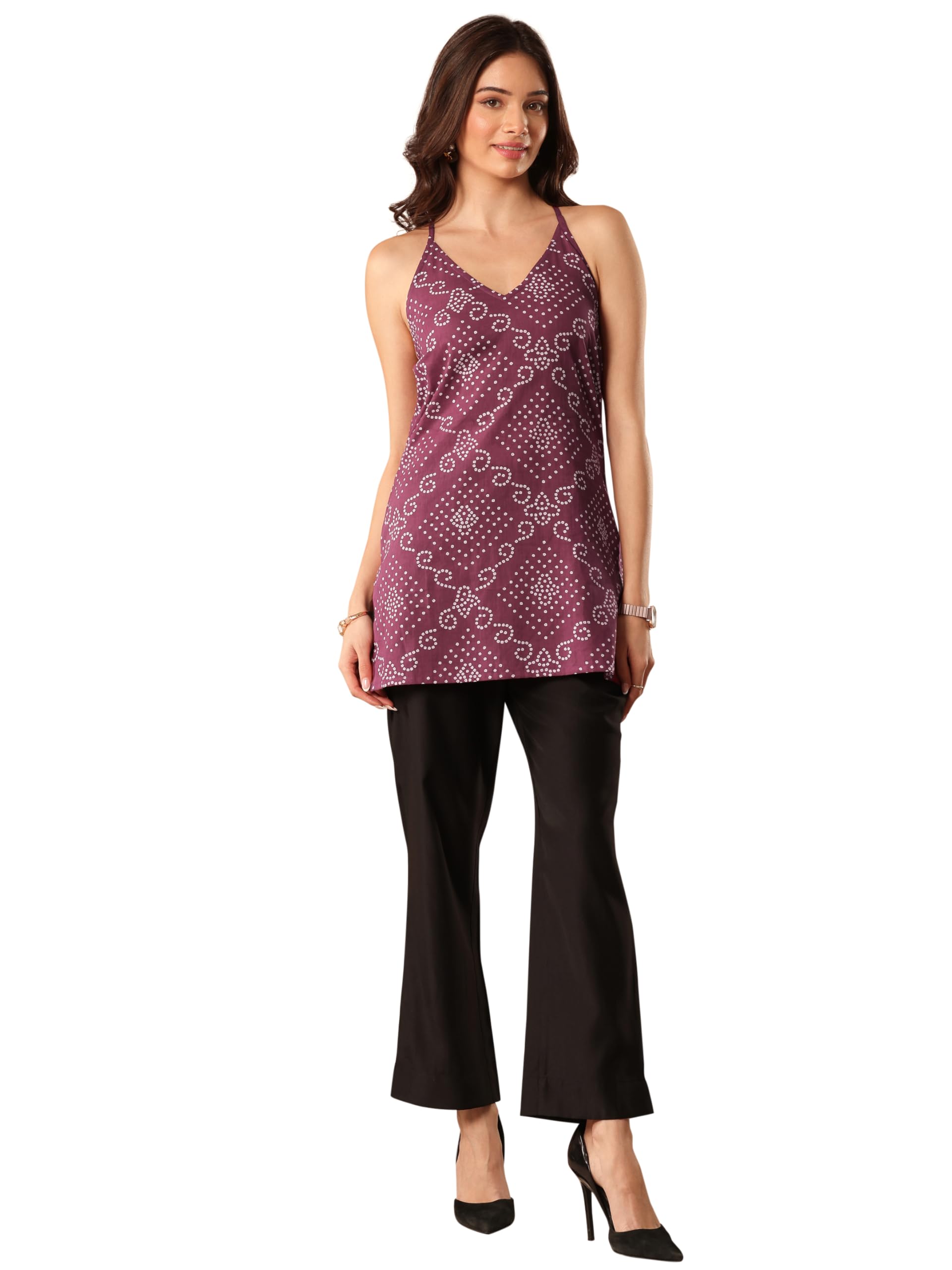 Gerua by Libas Printed Cotton Blend Straight Kurti Burgundy