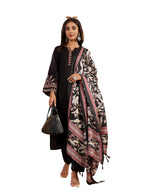 Varanga Thread Floral Embroidered Kurta Paired With Tonal Bottom And Printed Bhaghalpuri Dupatta Black