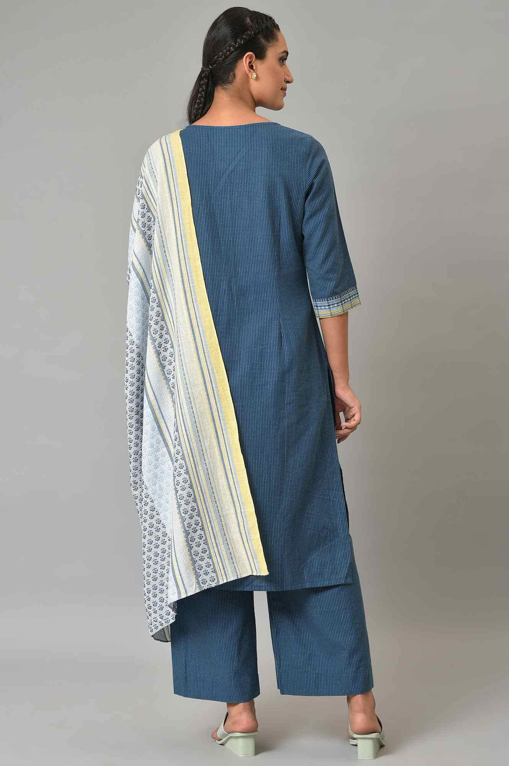 Aurelia Geometric Printed Cotton Navy Kurta Dupatta Bottomwear Set For Women