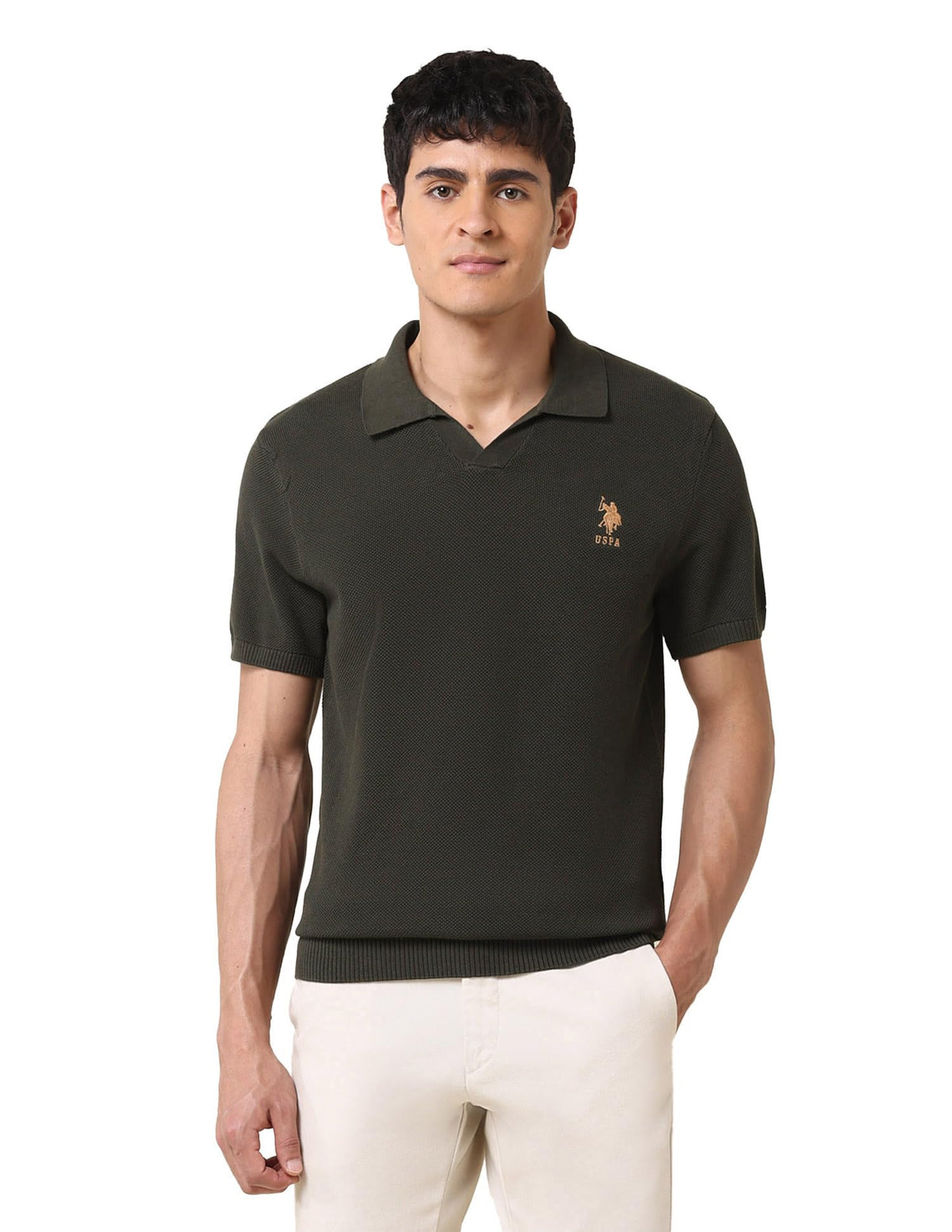 U.S.Polo Association Mens Slim Fit Monochrome Polo Shirt Green 3