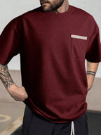 Indoprimo MenS Polyester T Shirt With Pocket Half Sleeves Round Neck Line Solid Pattern Loose Fit Classic Style And Standard Le
