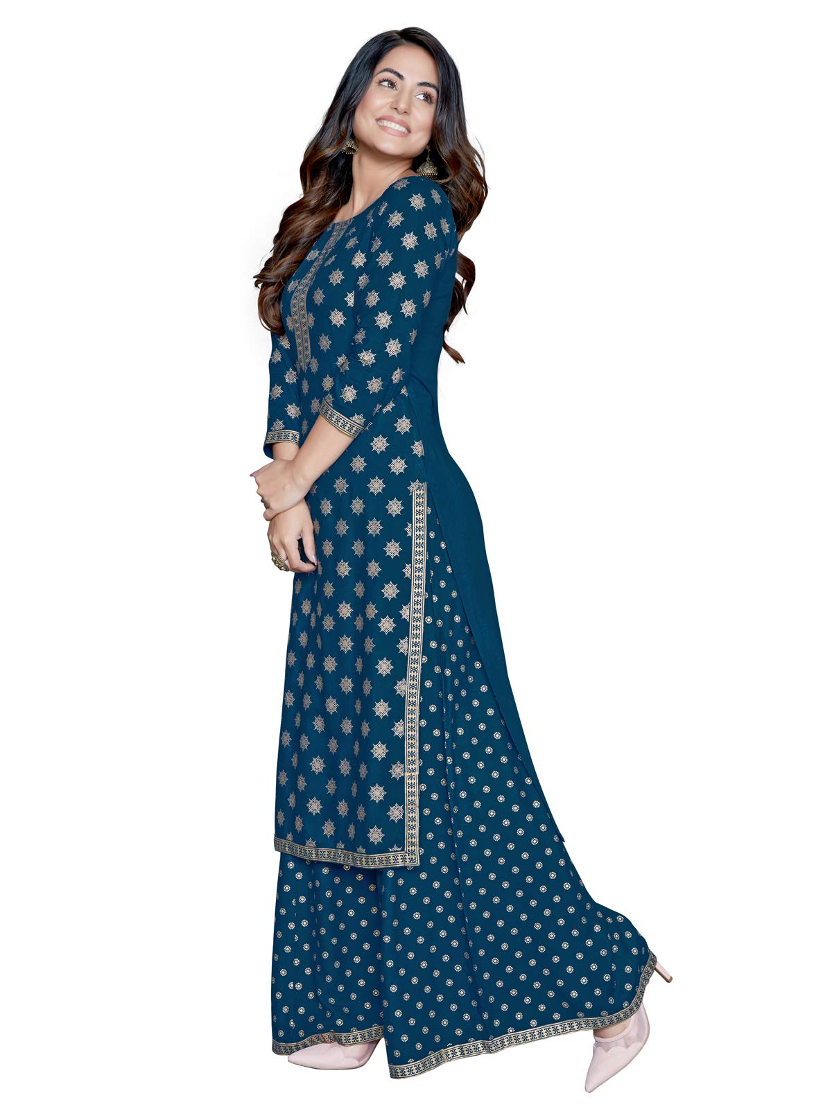 Sanisa Women Printed Regular Fit Rayon Kurta With Palazzo