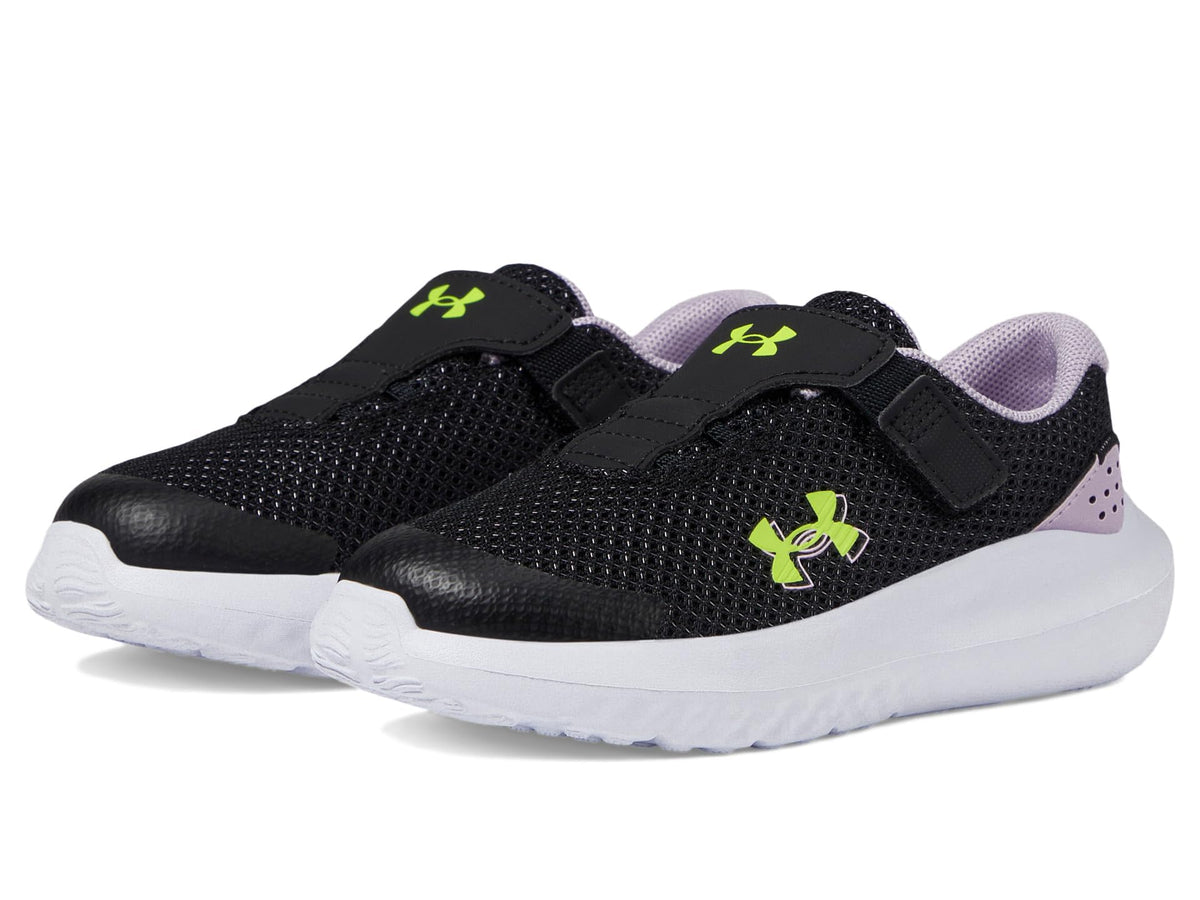 Under Armour Baby Girls Surge 4 Alternate Closure Sneakers, (001) Black/Purple Ace/High Vis Yellow, 10 Toddler 9.51