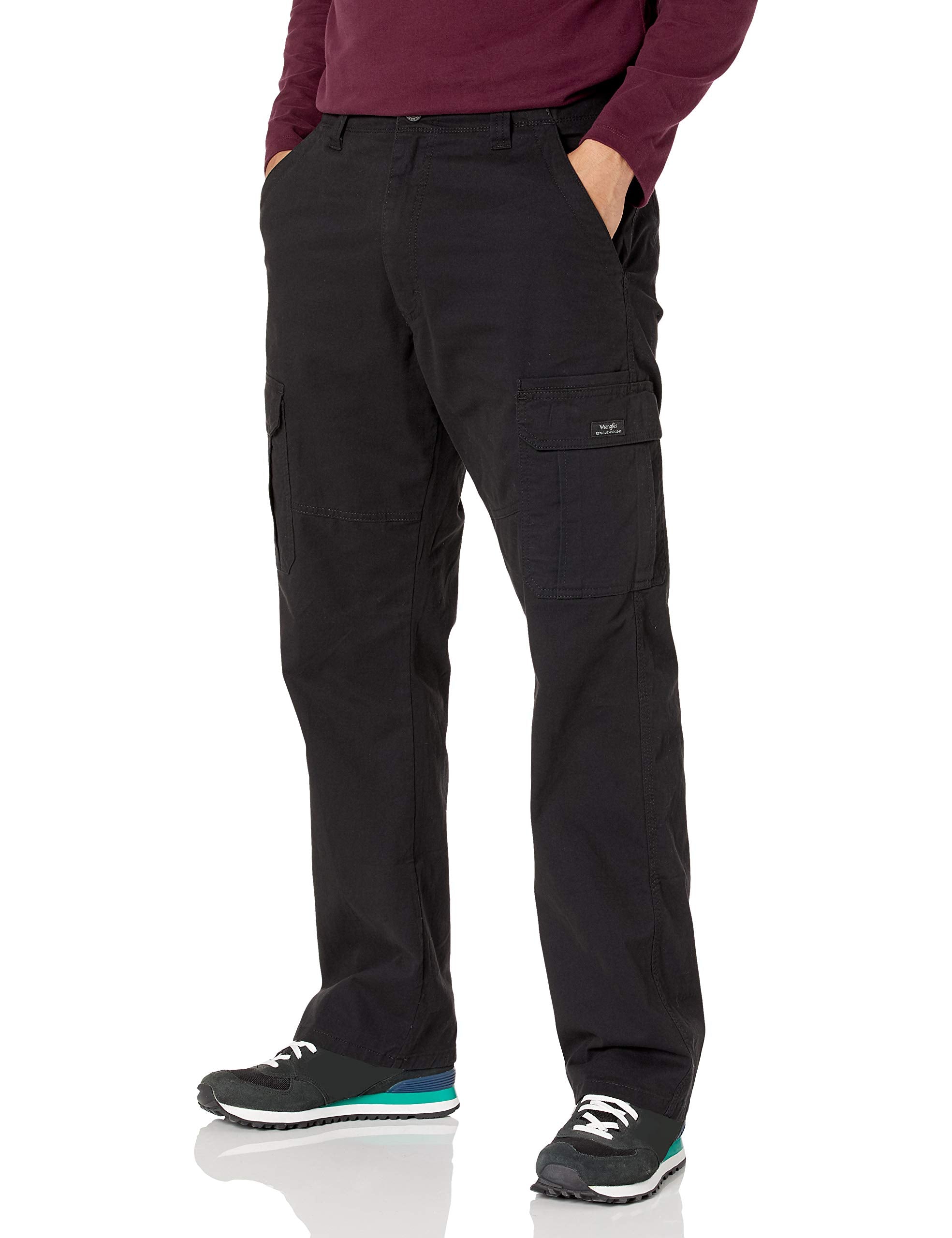 Wrangler Authentics Men's Relaxed Fit Stretch Cargo Pant, Black, 32W x 30L