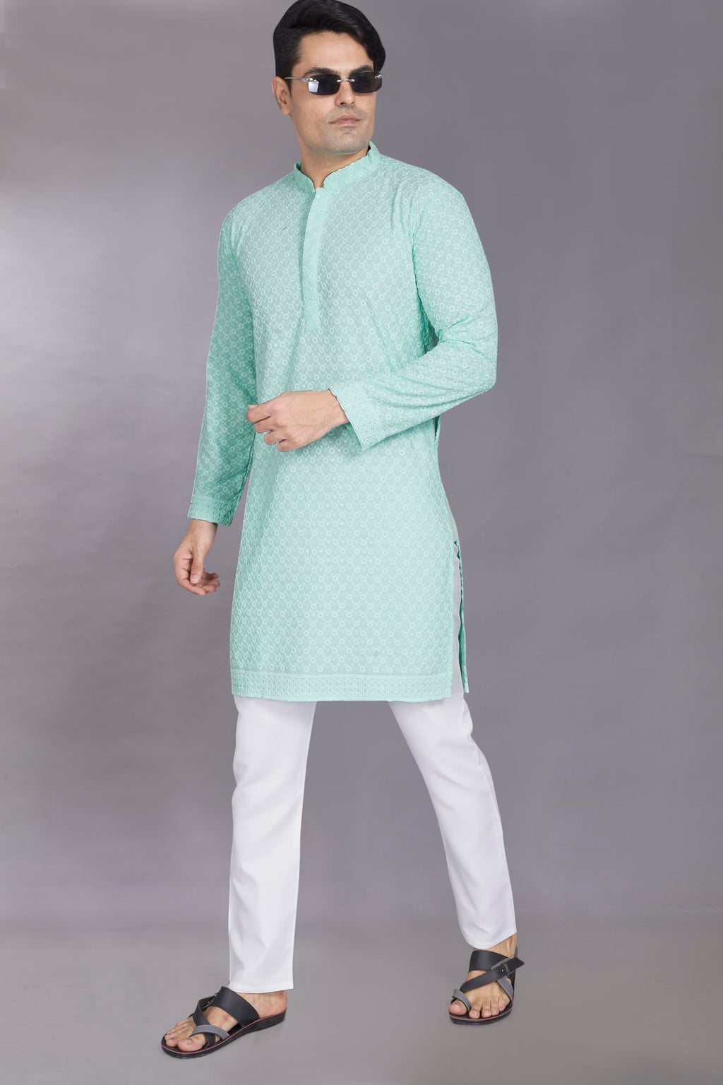 Divisive MenS Sequince Embroidered Cotton Blend Only Slim Fit Kurta (Dkrt881_Xxxl_Sky)