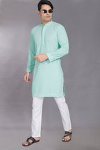 Divisive MenS Sequince Embroidered Cotton Blend Only Slim Fit Kurta (Dkrt881_Xxxl_Sky)