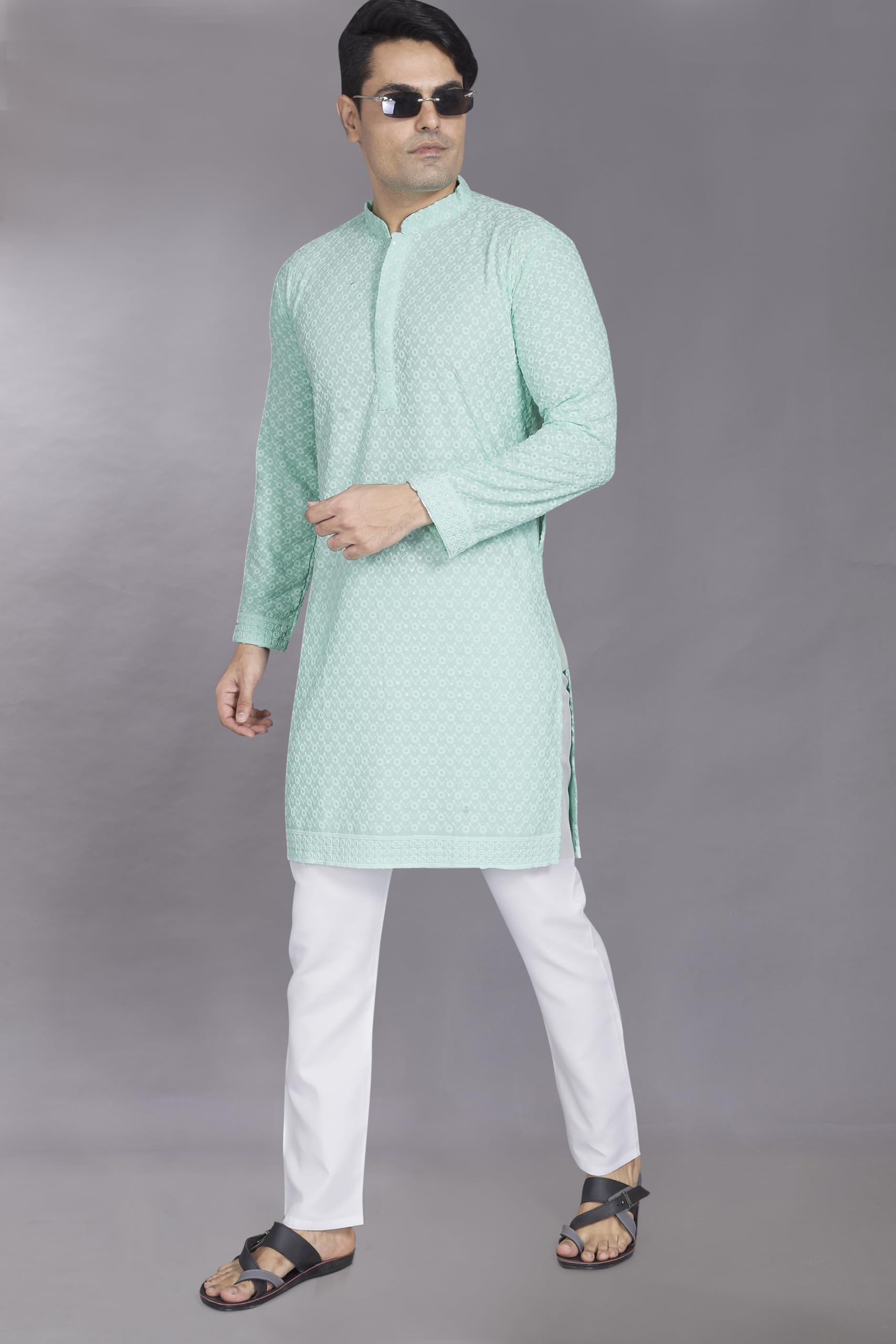 Divisive MenS Sequince Embroidered Cotton Blend Only Slim Fit Kurta (Dkrt881_Xxxl_Sky)