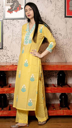 ANNI DESIGNER Women s Viscose Rayon Kurta with Trousers and Dupatta, Mustard, 46