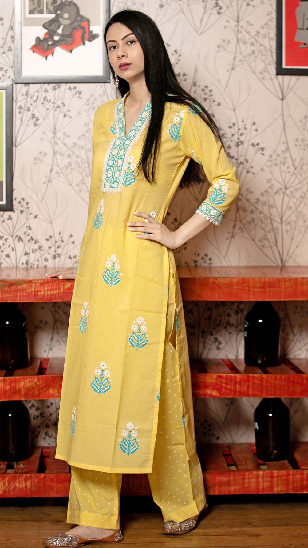 ANNI DESIGNER Women s Viscose Rayon Kurta with Trousers and Dupatta, Mustard, 46