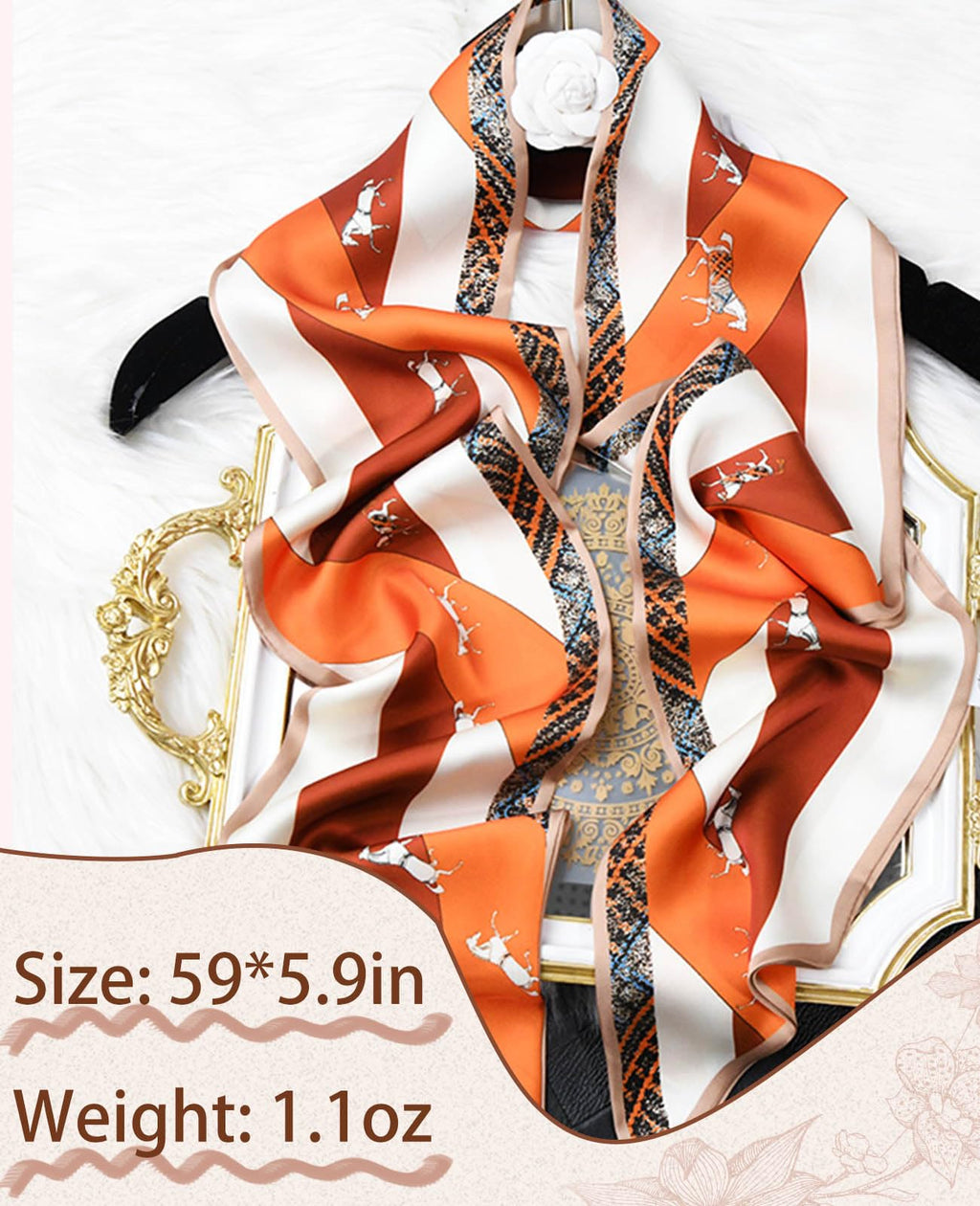Clysoru Silk Neck Scarf Printed Scarves Head Women'S Fashion Oblique Angle Satin Scarfs For Bag Hair 59    X 5.9    (Orange red